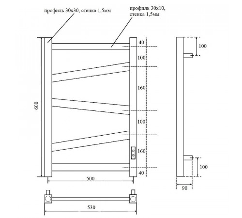 Электрический полотенцесушитель Point Феникс PN15856 П5 500x600 диммер справа Хром