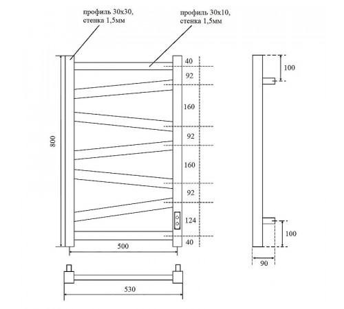 Электрический полотенцесушитель Point Феникс PN15858W П7 500x800 диммер справа Белый