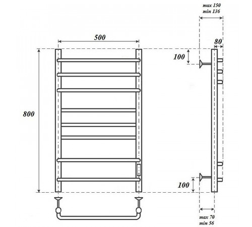 Электрический полотенцесушитель Point Сатурн PN90858W П8 500x800 диммер справа Белый