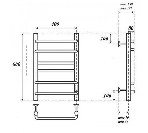 Электрический полотенцесушитель Point Сатурн PN90846 П6 400x600 диммер справа Хром