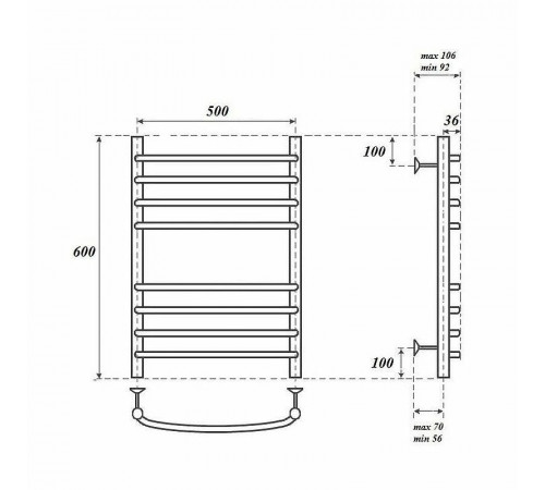 Водяной полотенцесушитель Point Альфа PN05156S П8 500x600 Хром