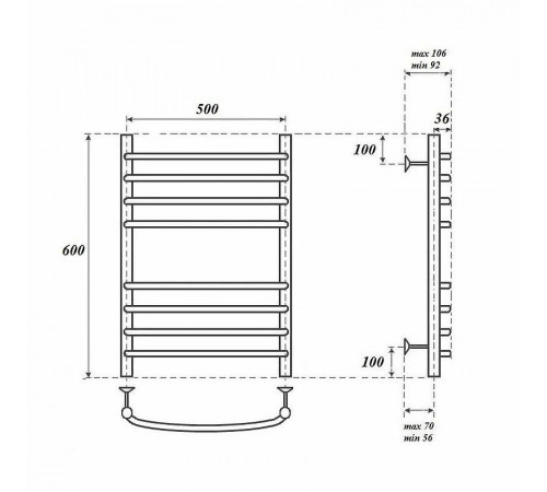 Электрический полотенцесушитель Point Альфа PN05156SE П8 500x600 левый/правый Хром