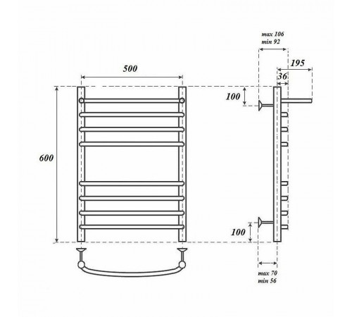 Электрический полотенцесушитель Point Альфа PN05156SPE П7 500x600 с полкой левый/правый Хром