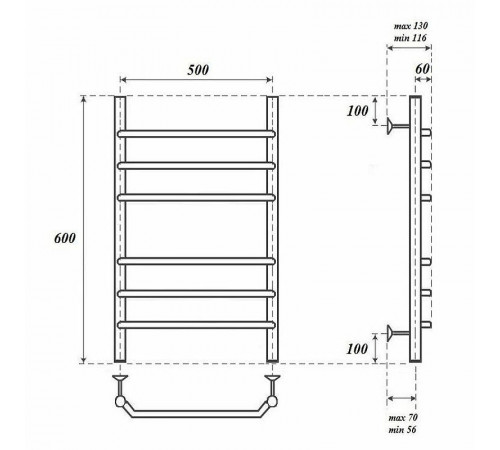 Электрический полотенцесушитель Point Венера PN07156E П6 500x600 левый/правый Хром