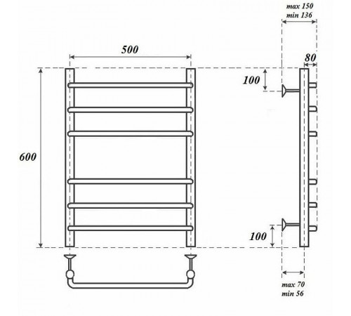 Водяной полотенцесушитель Point Нептун PN09156 П6 500x600 Хром