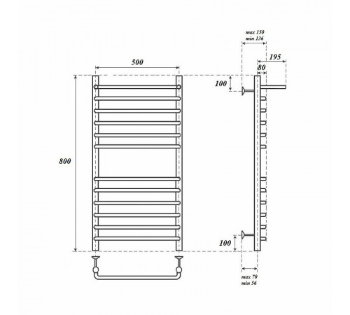 Электрический полотенцесушитель Point Нептун PN09158SPE П11 500x800 с полкой левый/правый Хром