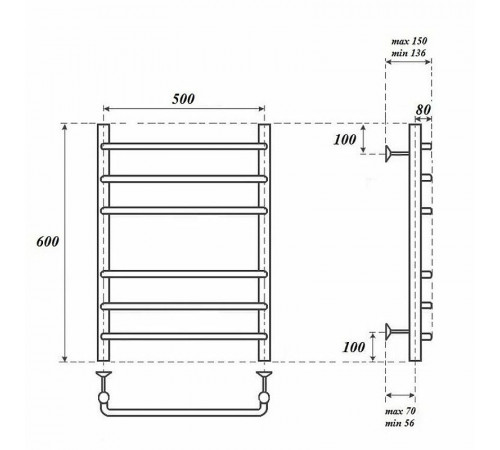 Электрический полотенцесушитель Point Нептун PN09156E П6 500x600 левый/правый Хром