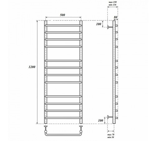 Водяной полотенцесушитель Point Нептун PN09152 П12 500x1200 Хром