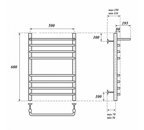 Электрический полотенцесушитель Point Нептун PN09156SPE П7 500x600 с полкой левый/правый Хром