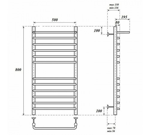 Водяной полотенцесушитель Point Нептун PN09158SP П11 500x800 с полкой Хром