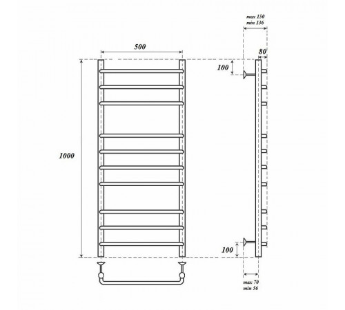 Водяной полотенцесушитель Point Нептун PN09150 П10 500x1000 Хром