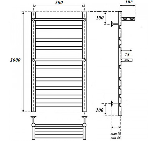 Электрический полотенцесушитель Point Артемида PN14150PE П8 500x1000 c 2 полками левый/правый Хром