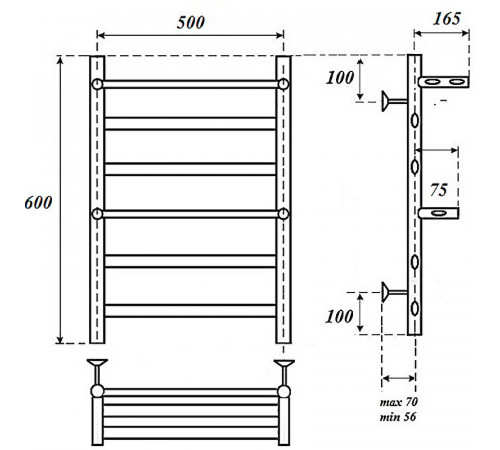 Электрический полотенцесушитель Point Артемида PN14156PE П4 500x600 c 2 полками левый/правый Хром