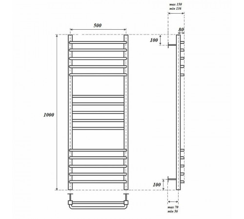 Водяной полотенцесушитель Point Омега PN90150S П15 500x1000 Хром