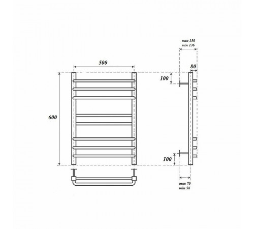 Электрический полотенцесушитель Point Омега PN90156SE П8 500x600 левый/правый Хром