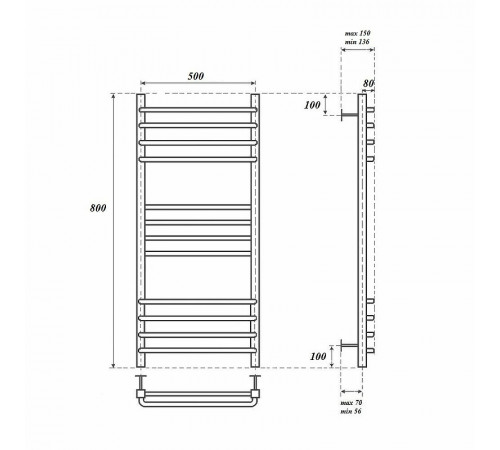 Водяной полотенцесушитель Point Омега PN90158S П12 500x800 Хром