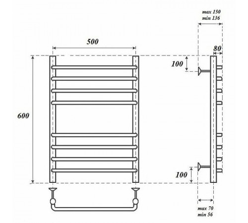 Водяной полотенцесушитель Point Нептун Премиум PN09156S П8 500x600 Хром