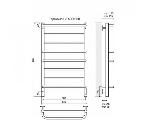 Электрический полотенцесушитель Terminus Евромикс П8 500x850 4660059580180 Хром