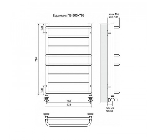 Водяной полотенцесушитель Terminus Евромикс П8 500x796 4670030723123 Хром