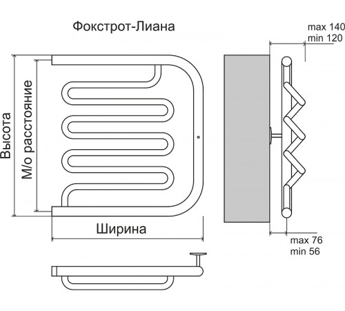 Водяной полотенцесушитель Terminus Фокстрот-Лиана 500x500 4620768880971 Хром