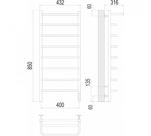 Электрический полотенцесушитель Terminus Полка П8 400х850 4670078531445 с полкой Хром