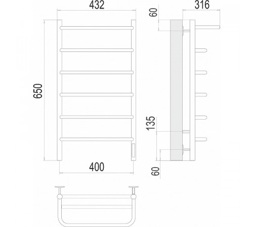 Электрический полотенцесушитель Terminus Полка П6 400х650 4670078531421 с полкой Хром
