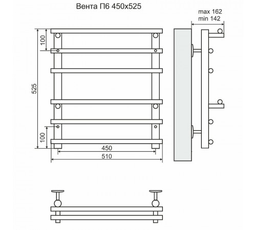 Водяной полотенцесушитель Terminus Вента П6 450x525 4670030723994 Хром