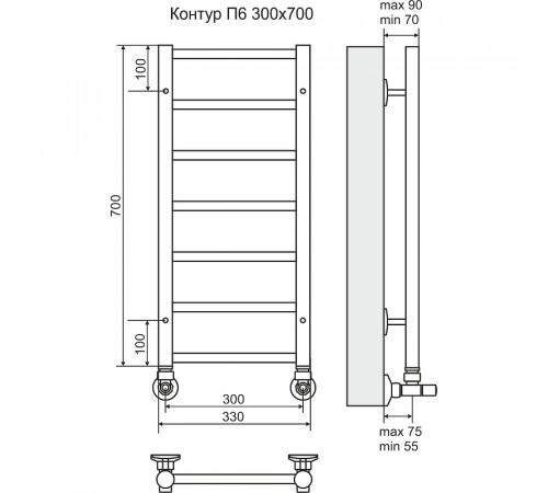 Водяной полотенцесушитель Terminus Контур П6 300x700 4660059582429 Хром