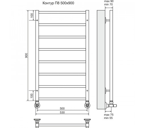 Водяной полотенцесушитель Terminus Контур П8 500x900 4620768886768 Хром