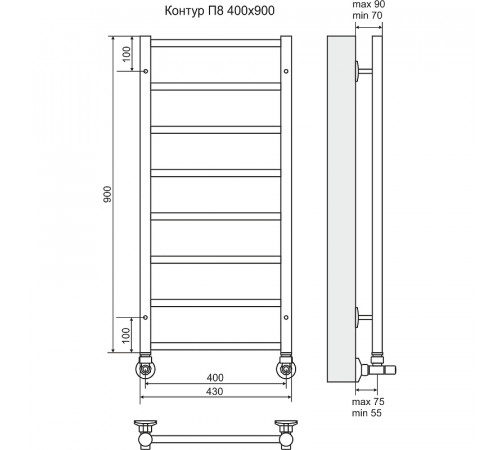 Водяной полотенцесушитель Terminus Контур П8 400х900 4660059582450 Хром