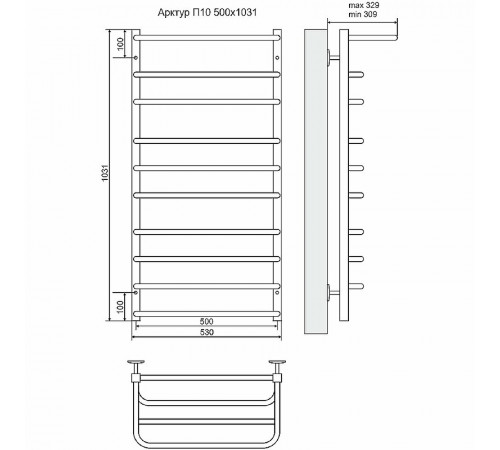 Водяной полотенцесушитель Terminus Арктур П10 500х1031 4620768886584 с полкой Хром