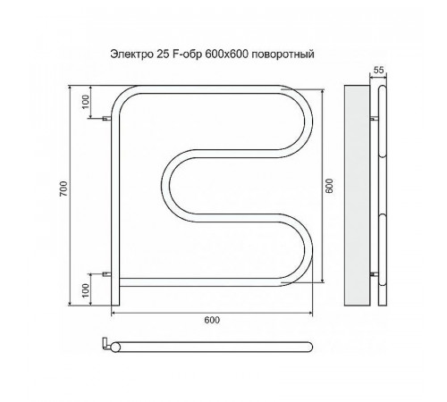 Электрический полотенцесушитель Terminus F-образный 600x600 4620768883897 поворотный Хром