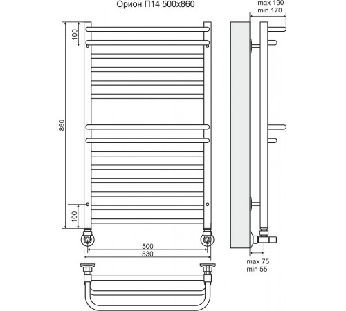 Водяной полотенцесушитель Terminus Орион П14 500x860 4620768888588 Хром