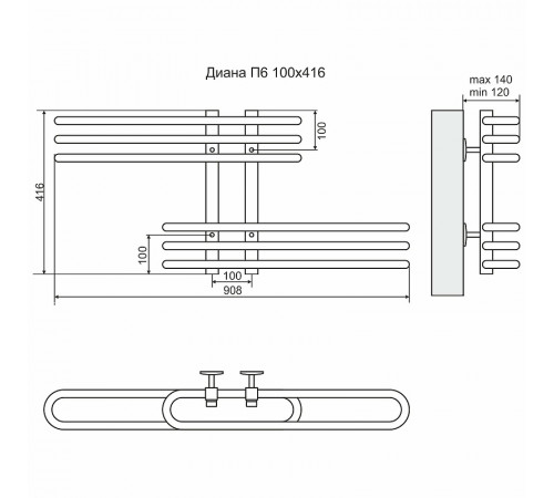 Водяной полотенцесушитель Terminus Диана П6 100x416 4620768886447 Хром