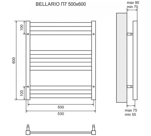 Водяной полотенцесушитель Lemark Bellario П7 50х60 LM68607BL Черный