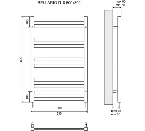 Водяной полотенцесушитель Lemark Bellario П10 50х80 LM68810BL Черный