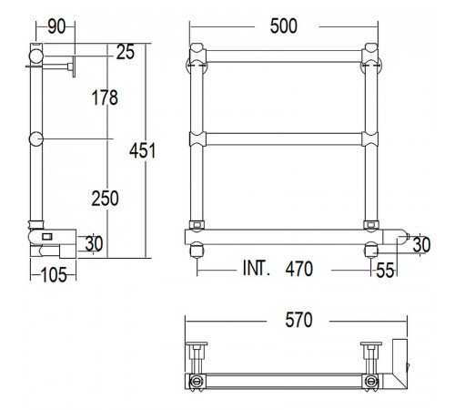 Электрический полотенцесушитель Margaroli Sole 540-3 BOX 5404703OBNB Бронза