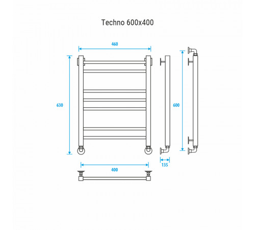 Водяной полотенцесушитель Energy Techno 600x400 EWTR0TECH0604000000 Хром