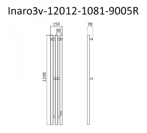 Электрический полотенцесушитель Маргроид Inaro профильный 1200x120 Inaro3v-12012-1081-9005R правый Черный матовый