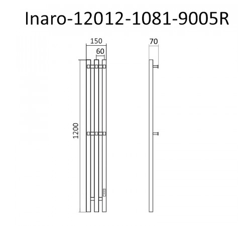 Электрический полотенцесушитель Маргроид Inaro профильный 1200x120 Inaro-12012-1081-9005R правый Черный матовый