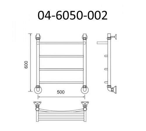 Водяной полотенцесушитель Маргроид Вид 4 600x500 04-6050-002 с полкой Хром