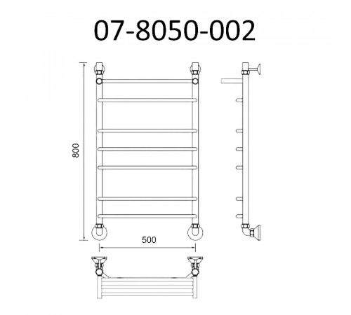 Водяной полотенцесушитель Маргроид Вид 7 800x500 07-8050-002 с полкой Хром