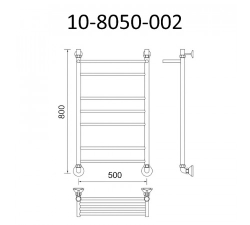 Водяной полотенцесушитель Маргроид Вид 10 800x500 10-8050-002 с полкой Хром