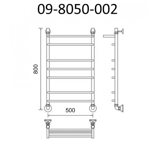 Водяной полотенцесушитель Маргроид Вид 9 800x500 09-8050-002 с полкой Хром
