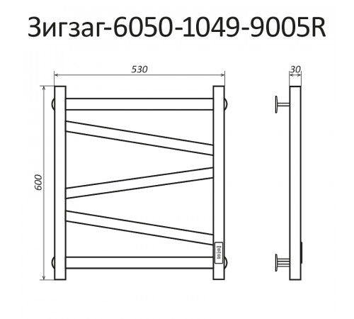 Электрический полотенцесушитель Маргроид Зигзаг профильный 600x500 Зигзаг-6050-1081-9005R правый Черный матовый