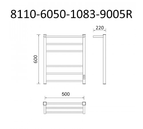 Электрический полотенцесушитель Маргроид Вид 81-10 профильный 600x500 8110-6050-1083-9005R правый с полкой Черный матовый