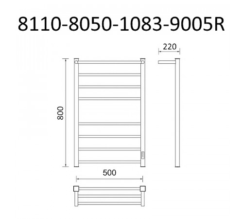Электрический полотенцесушитель Маргроид Вид 81-10 профильный 800x500 8110-8050-1083-9005R правый с полкой Черный матовый