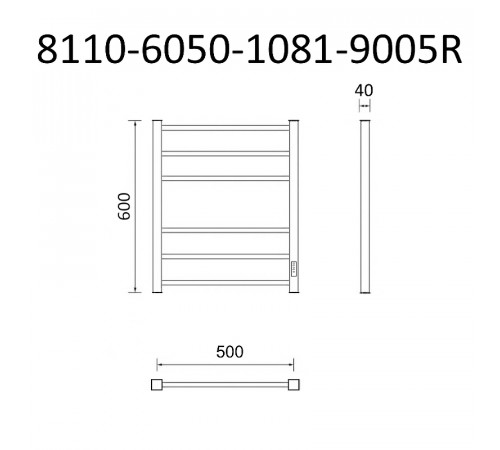 Электрический полотенцесушитель Маргроид Вид 81-10 профильный 600x500 8110-6050-1081-9005R правый Черный матовый