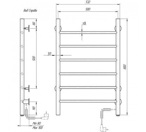 Электрический полотенцесушитель Domoterm Классик DMT 109-6 50x80 EK R Хром