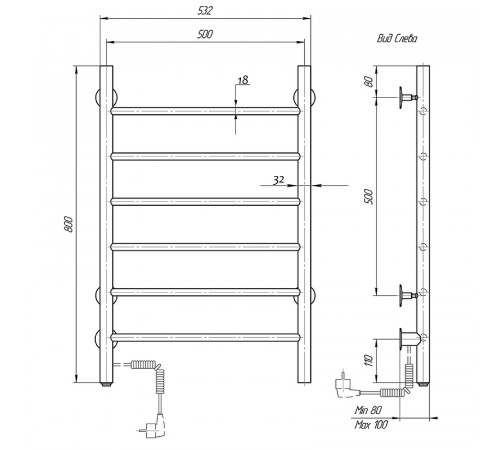 Электрический полотенцесушитель Domoterm Классик DMT 109-6 50x80 EK L Хром